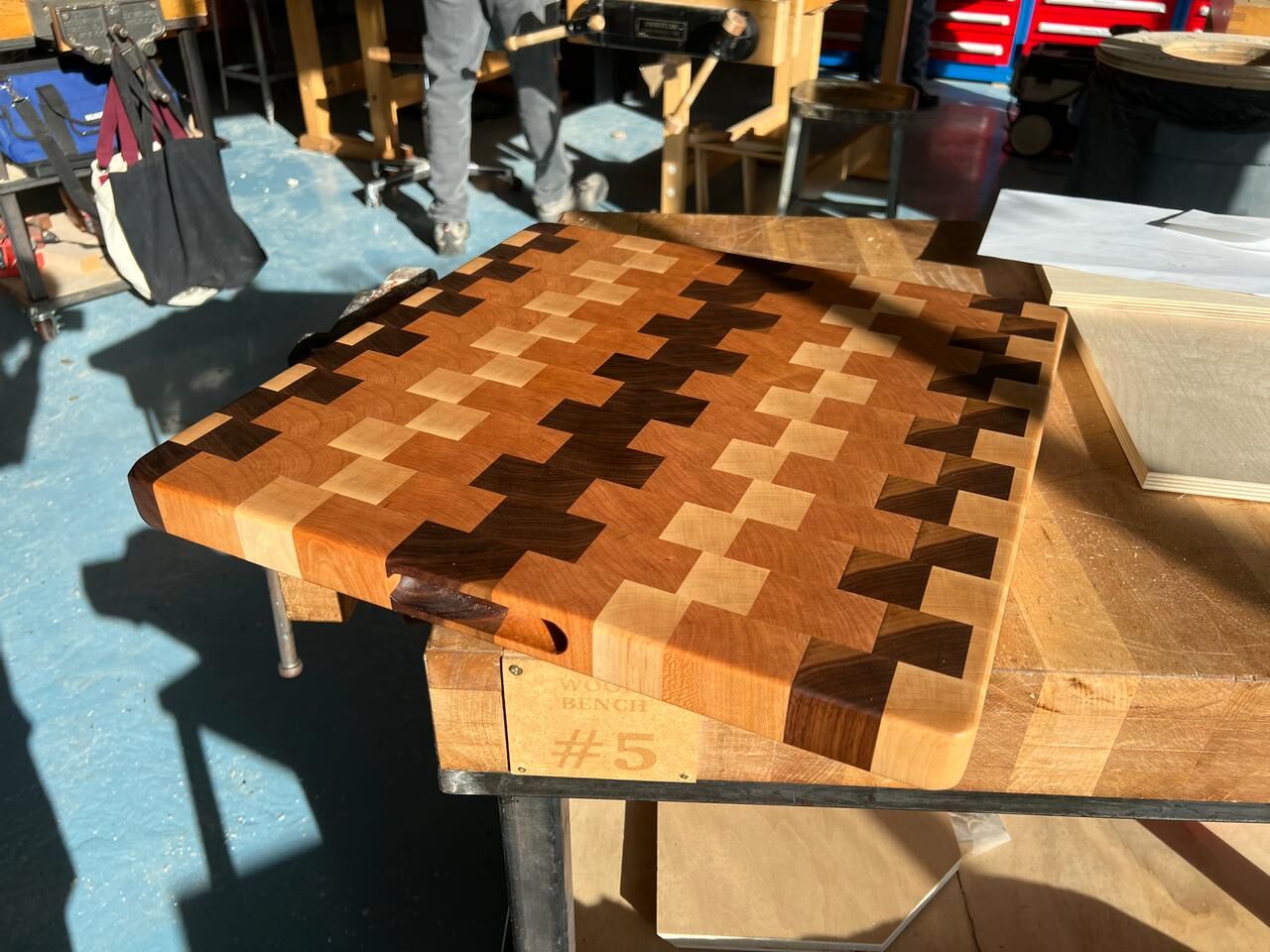 Checkered end grain cutting board
